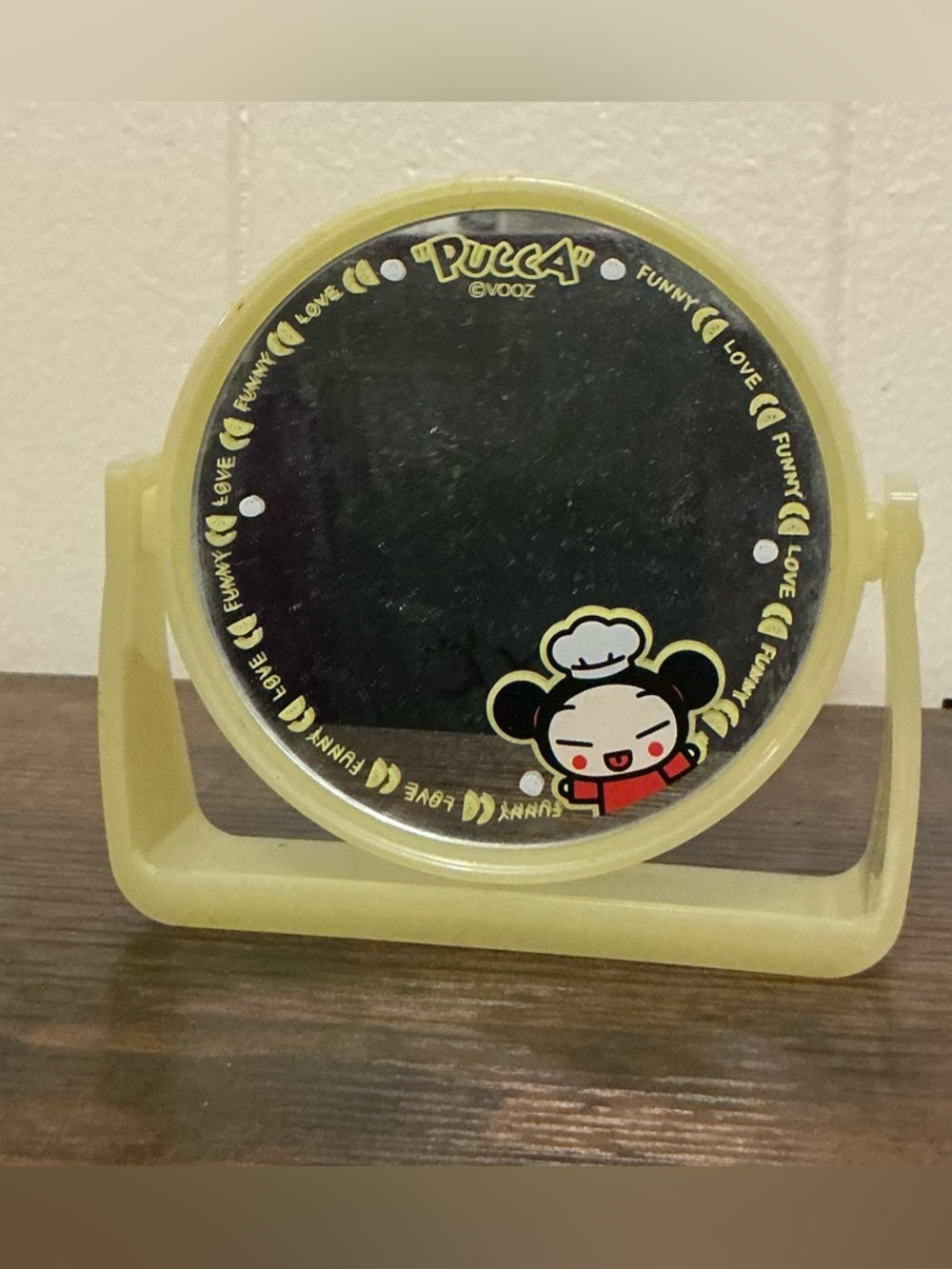 A Rare Table Top Yellow Vooz Funny Love Plastic Pucca Vintage Small Mirror